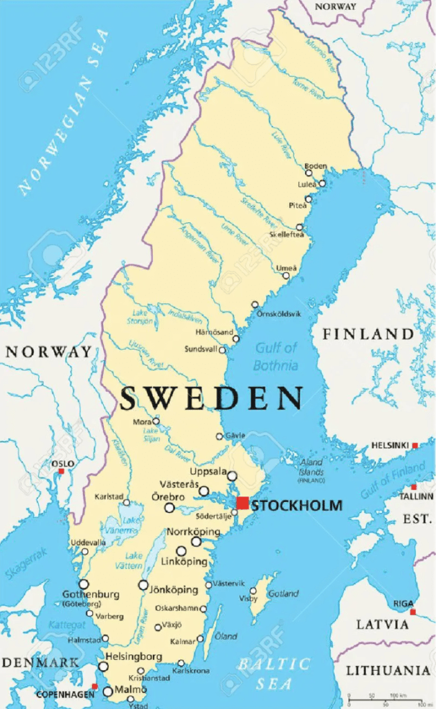 Mapa Da Suécia Noruega Finlandia Dos Países De Escandinávia